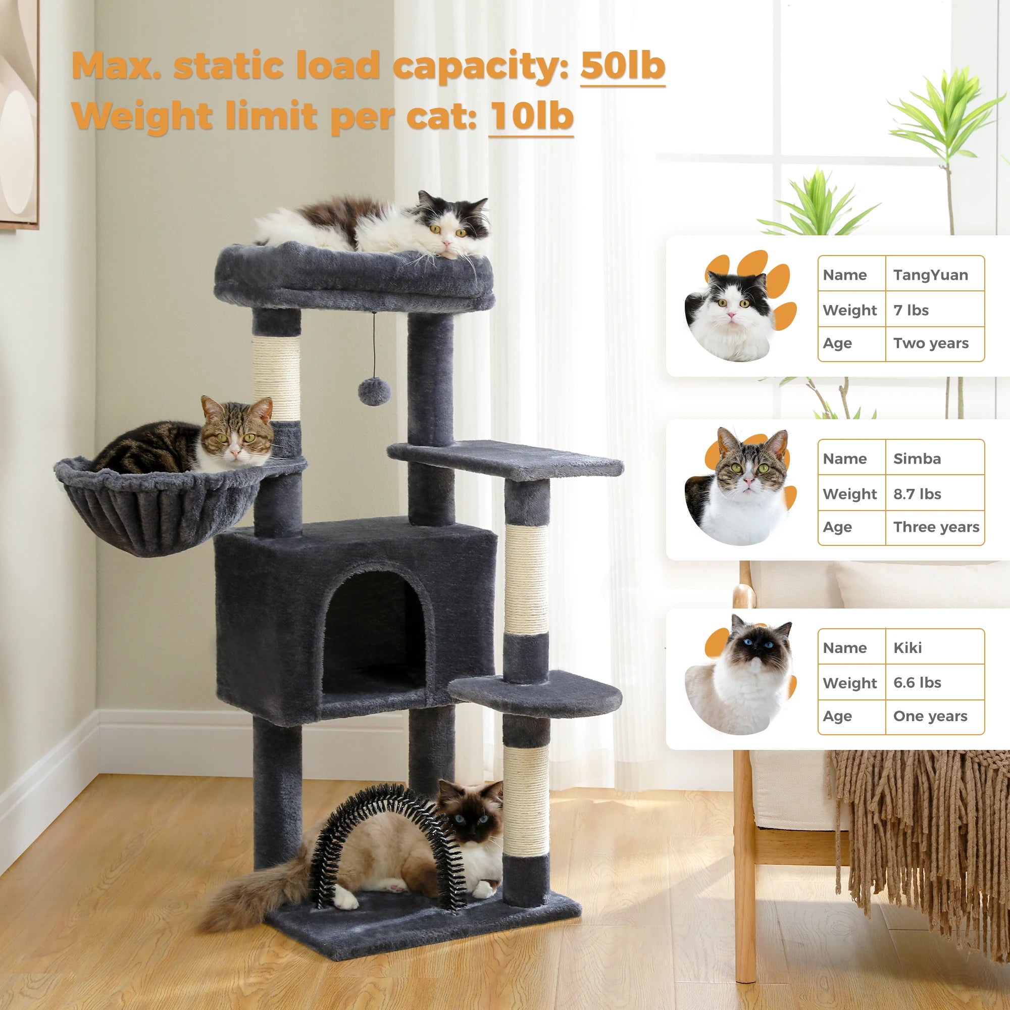 🐾 Cat Tree Tower Condo – Plush Perch, Hammock & Sisal Scratching Posts