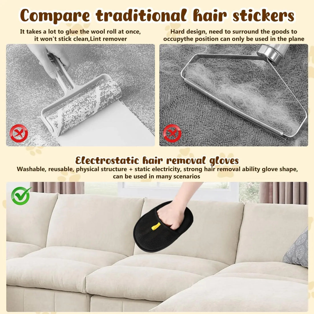 1/2PCS Double-Sided Pet Hair Remover Glove – Reusable Fur Magnet Glove for Cats, Dogs, Carpets & Sofas
