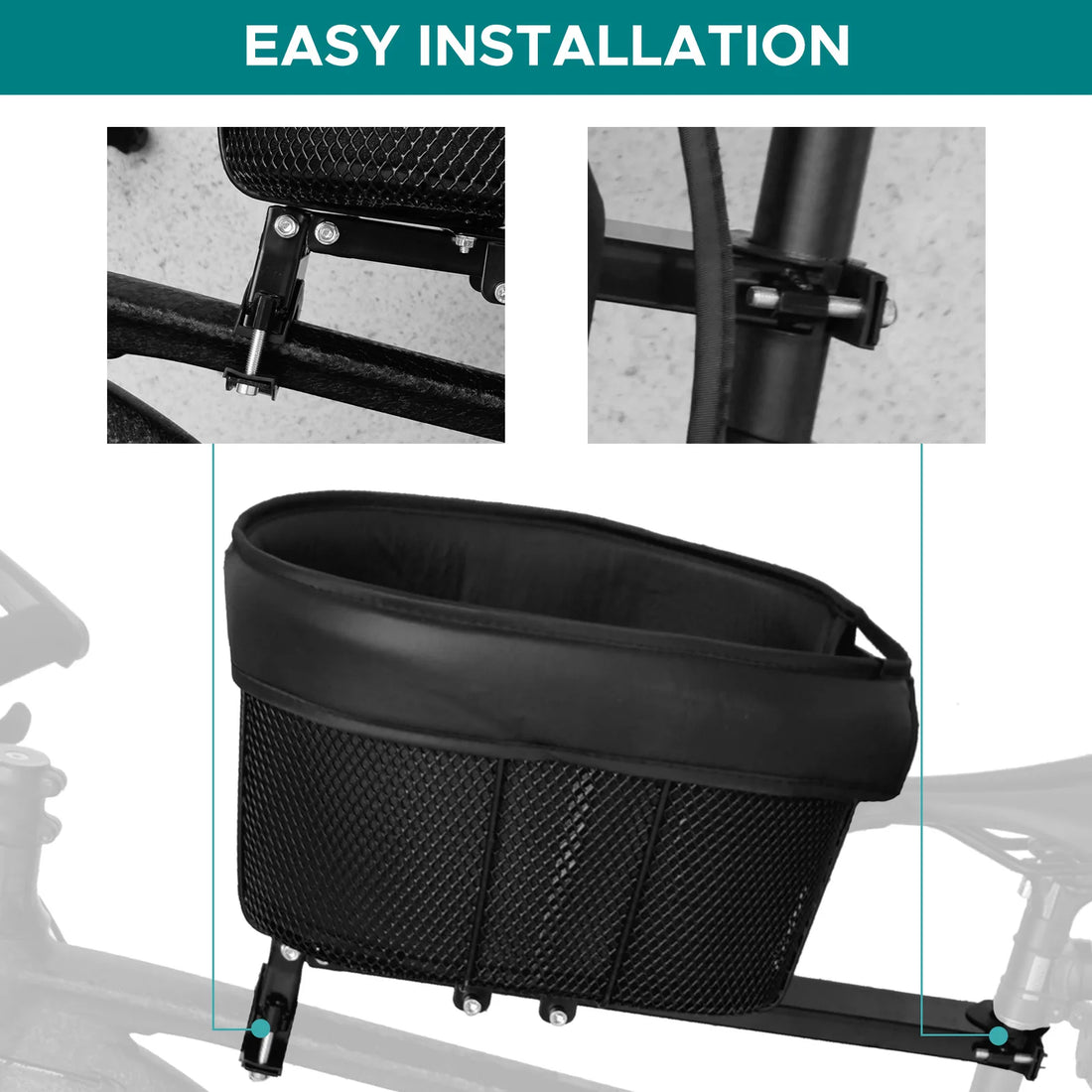Dog Bike Basket – Portable Front Mount Pet Carrier for Bike with Sponge Liner & Safety Strap for Small Dogs & Cats