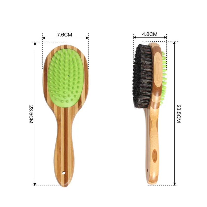 Bamboo Double-Sided Dog Brush – Pet Grooming & Massage Comb for Dogs and Cats | Eco-Friendly Soft Bristle & Pin Brush