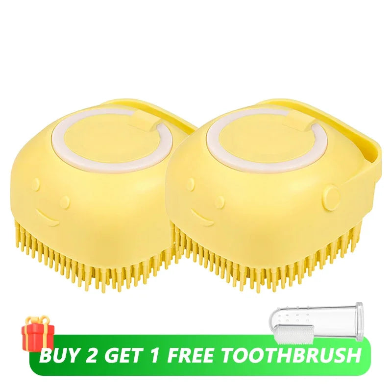 2-in-1 Dog Bathing Brush with Shampoo Dispenser – Soft Silicone Pet Massage & Grooming Brush for Dogs & Cats
