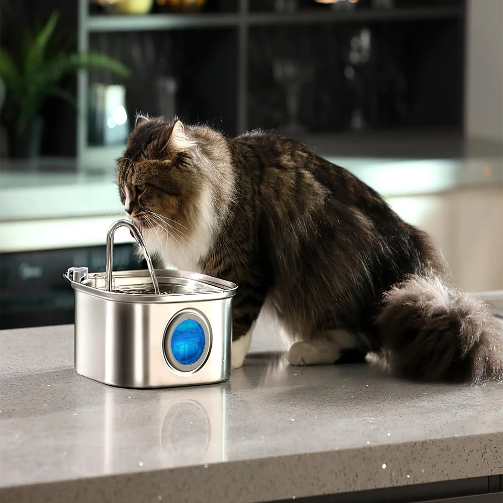 🐾 3.2L Stainless Steel Smart Pet Water Fountain – Auto Cat & Dog Dispenser with Visual Window