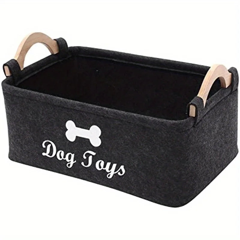 Felt Pet Toy Storage Box – Dog Toy Organizer Basket for Toys, Blankets, Leashes & Pet Supplies