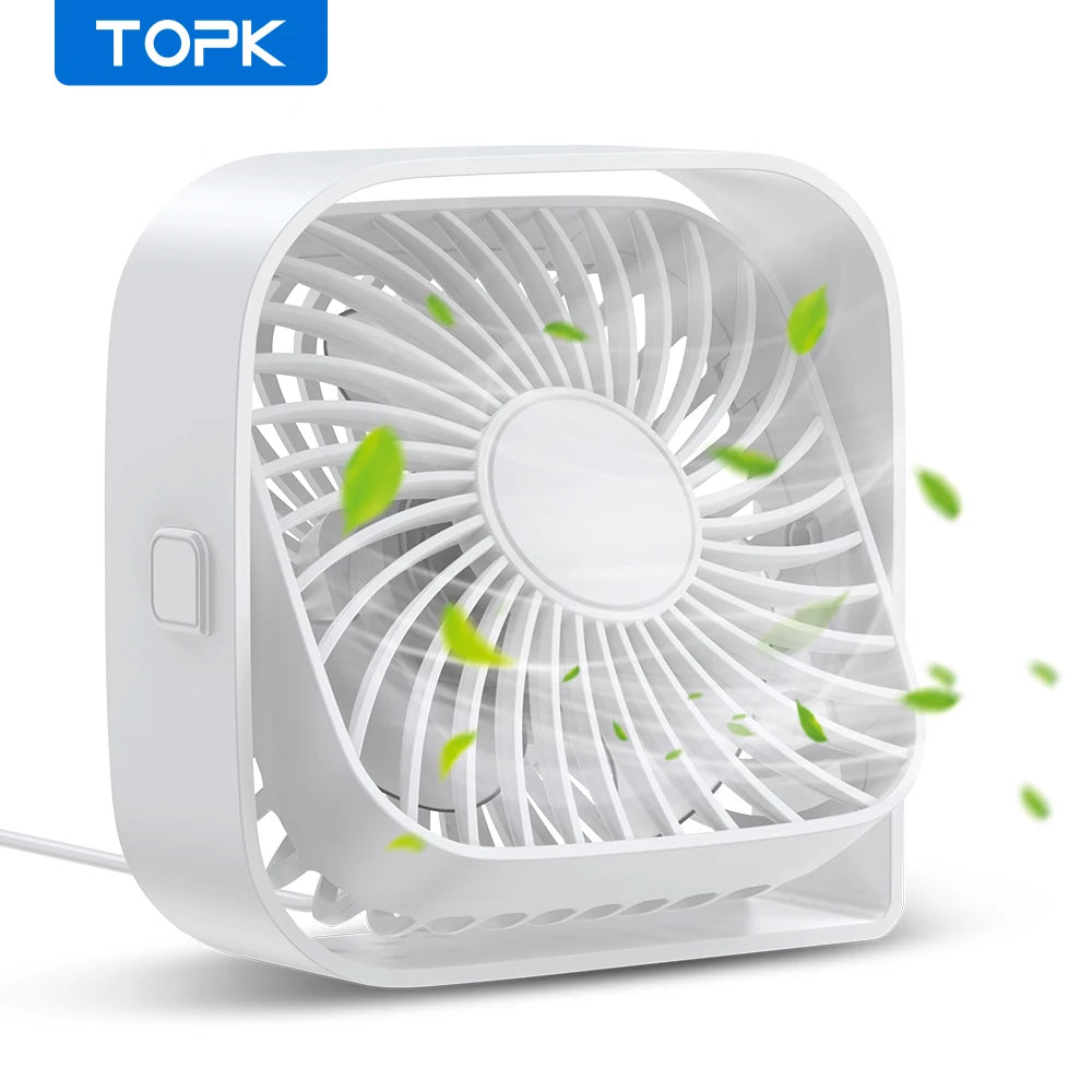 🌬️ TOPK USB Desk Fan – Portable Mini Fan with 3 Speeds | Quiet Cooling Fan for Home, Office, Desktop