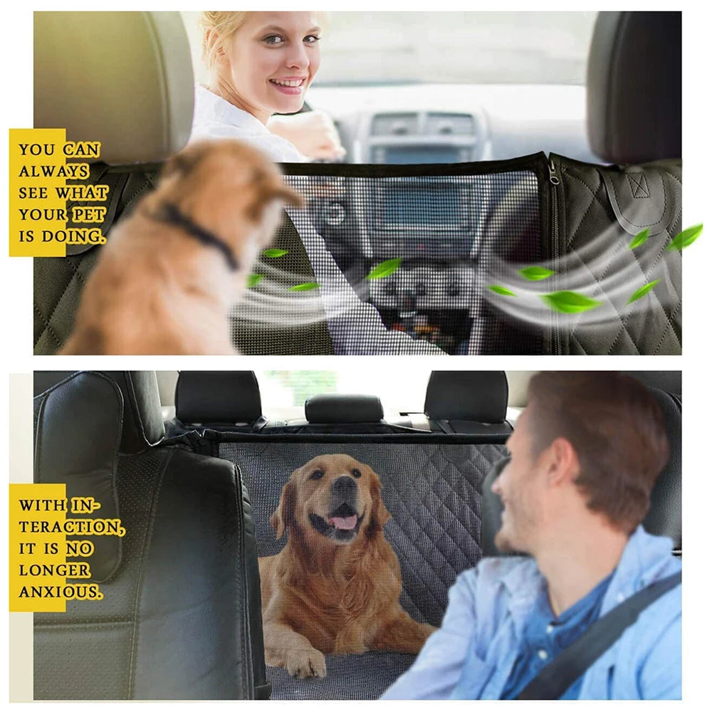 Waterproof Dog Car Seat Cover for Back Seat – Hammock Style with Mesh Window, Non-Slip, Scratch-Resistant, Universal Fit