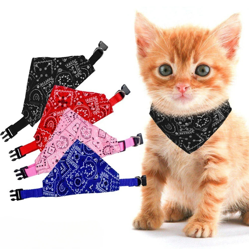 Adjustable Pet Triangle Scarf – Printed Dog & Cat Saliva Towel Neckerchief for Puppies & Kittens