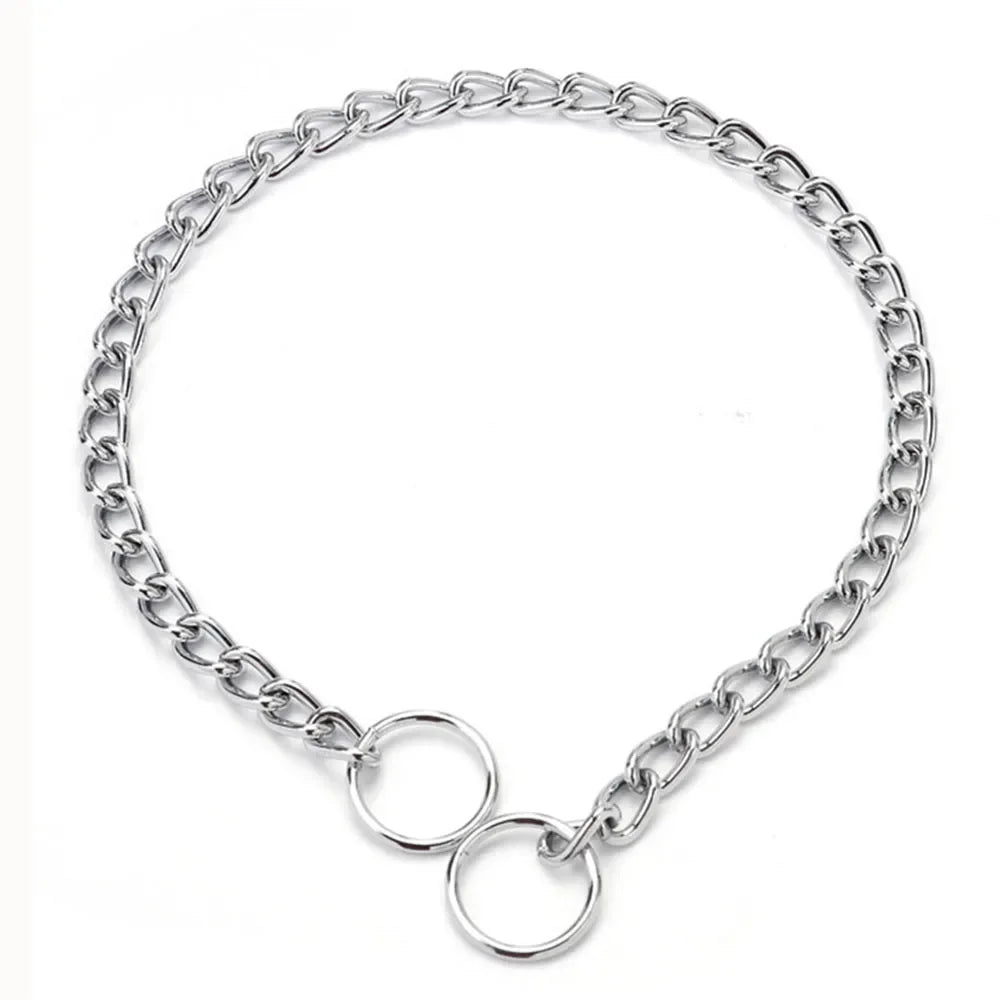 Stainless Steel P Snake Chain Choke Collar – Adjustable Dog Training Collar for Bulldogs & Large Breeds