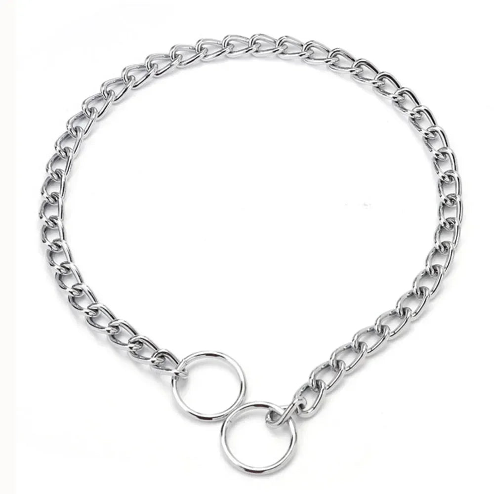 Stainless Steel P Snake Chain Choke Collar – Adjustable Dog Training Collar for Bulldogs & Large Breeds