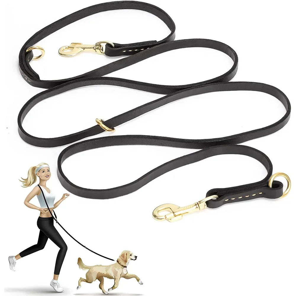 🐕 Genuine Leather Hands-Free Service Dog Leash – 7-in-1 Multi-Function Crossbody Pet Lead