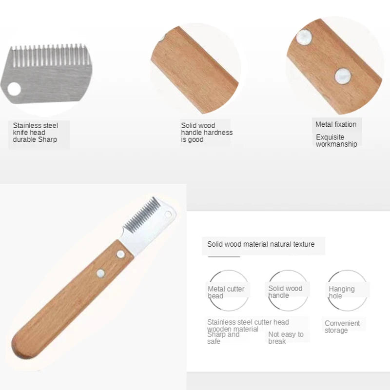 Professional Pet Hair Removal Knife – Stripping Comb with Wooden Handle for Dogs & Cats