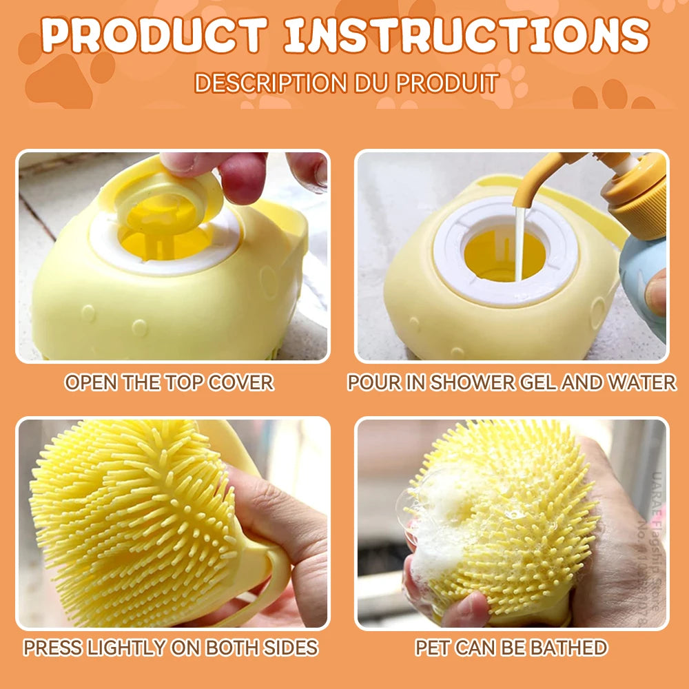2-in-1 Dog Bathing Brush with Shampoo Dispenser – Soft Silicone Pet Massage & Grooming Brush for Dogs & Cats