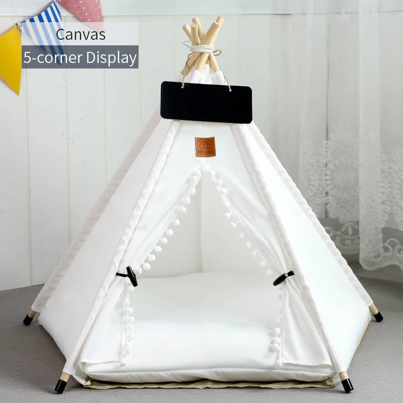 Pet Teepee Tent with Cushion – Washable Portable Indoor Dog & Cat House with Blackboard