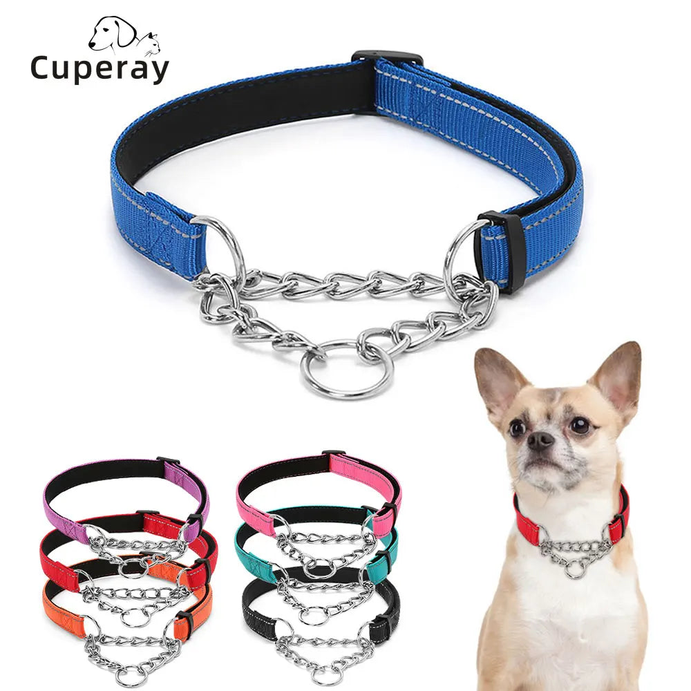 Reflective Martingale Dog Collar with Stainless Steel Chain – No Pull Training Collar for Small, Medium & Large Dogs