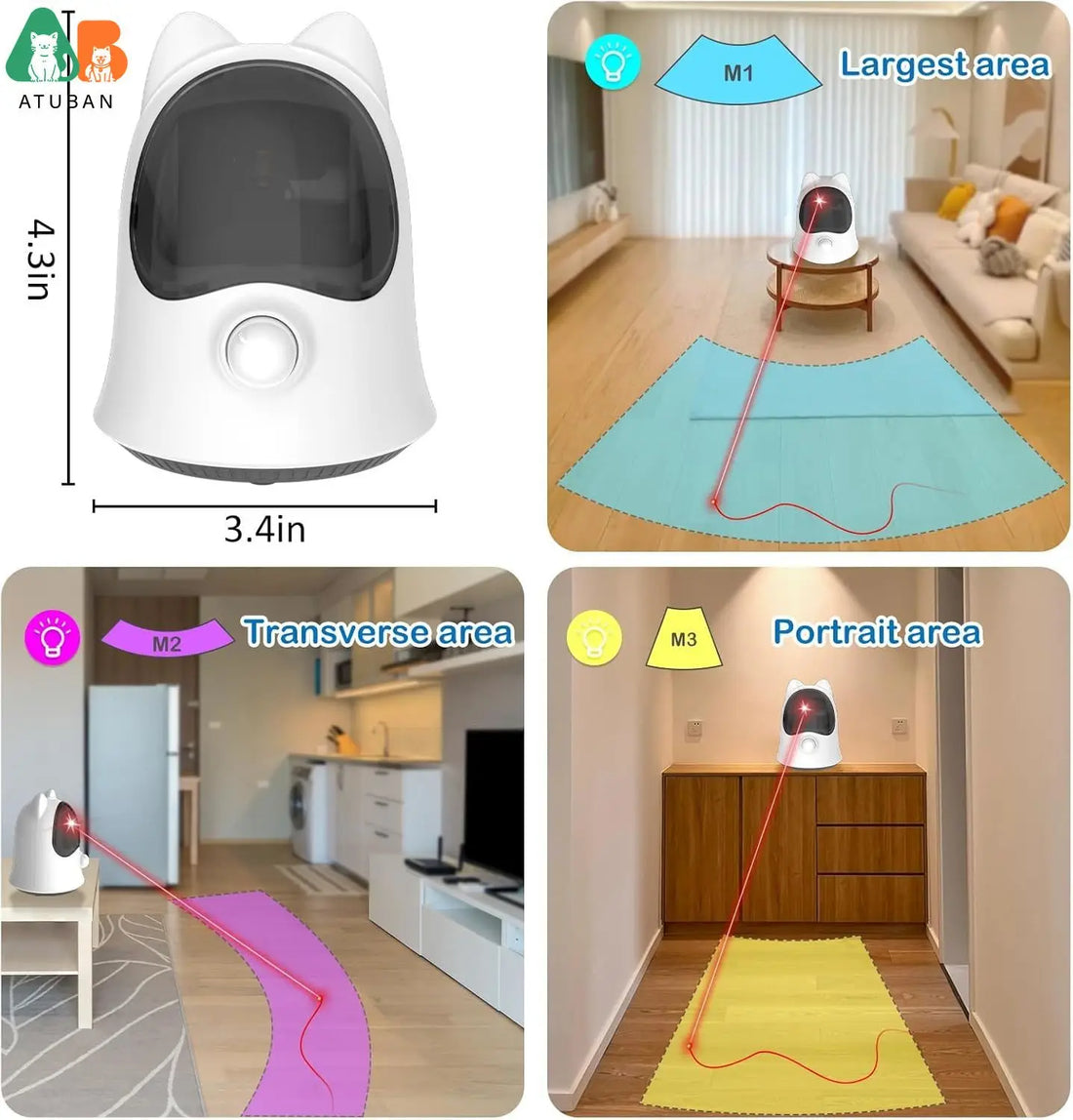 ATUBAN Rechargeable Laser Cat Toy – Random Trajectory Interactive Laser Teaser