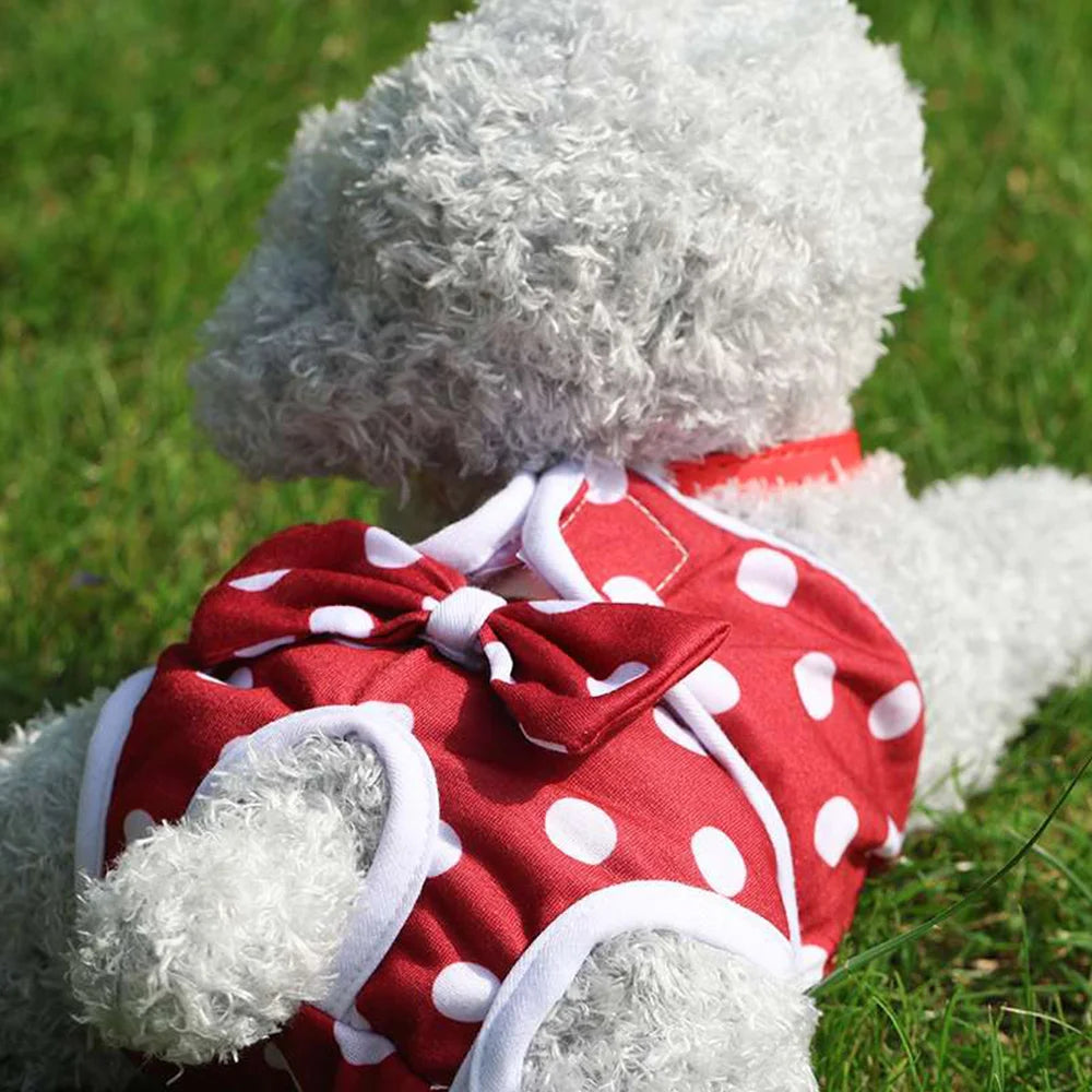 Washable Dog Diapers – Cute Cartoon Print Female Puppy Panties with Bow