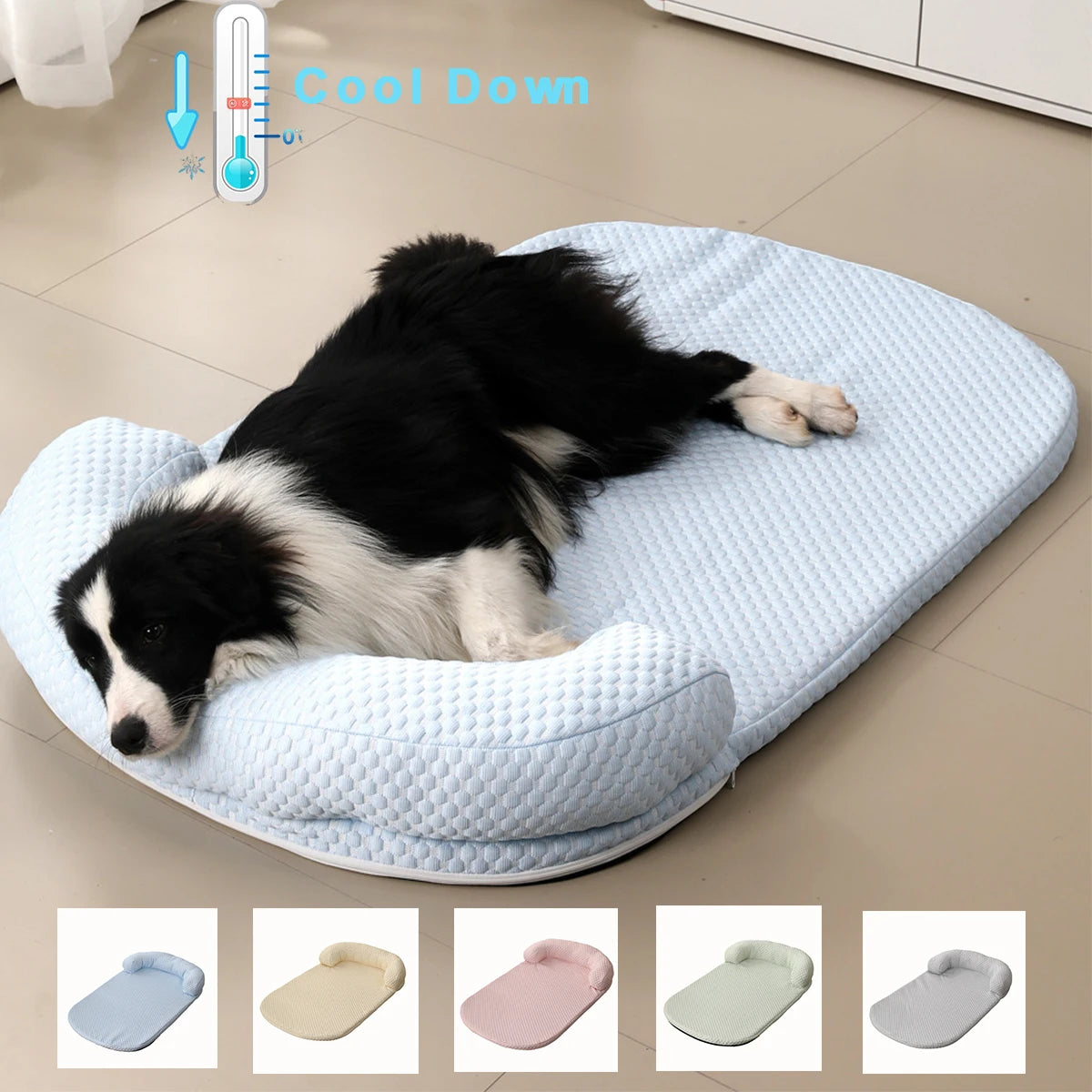 Cooling Ice Silk Dog Bed with Pillow – Breathable Summer Pet Cushion for Small to Large