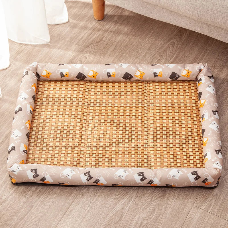 Pet Summer Cooling Mat – Breathable Moistureproof Rattan Dog & Cat Sofa Pad