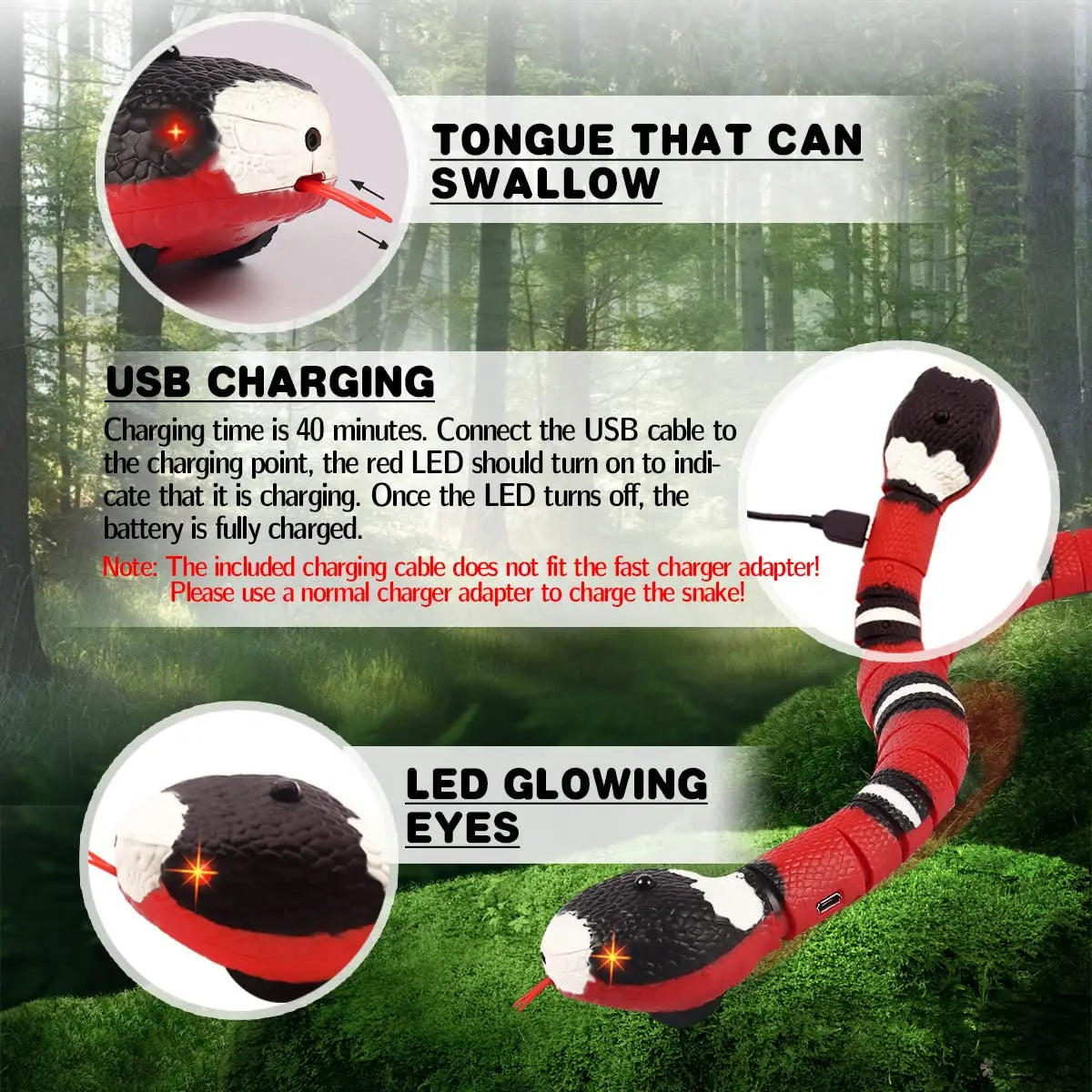 Smart Sensing Snake Cat Toy – USB Rechargeable & Interactive