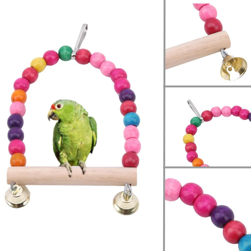 Parrot Hanging Swing Chain Toy with Bells – Bird Chew Ring Toy for Parakeets, Cockatiels, Budgies & More