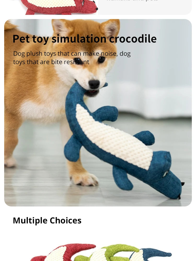 Interactive Plush Alligator Dog Chew Toy with Sound – Cartoon Animal