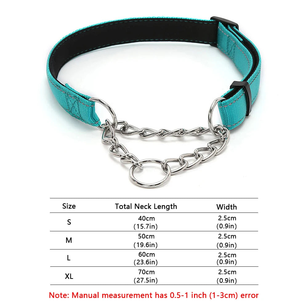 Reflective Martingale Dog Collar with Stainless Steel Chain – No Pull Training Collar for Small, Medium & Large Dogs