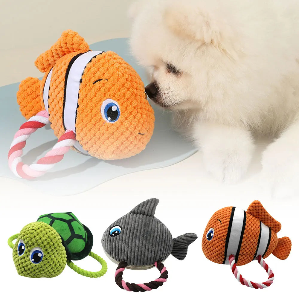 Bite-Resistant Squeaky Dog Plush Toy – Shark, Turtle, Fish Chew Toys for Puppies and Dogs