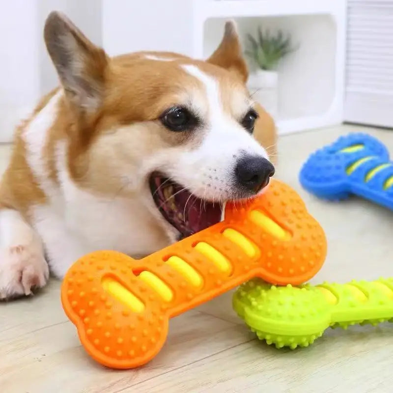 🦴 Rubber Bone Dog Chew Toy – Squeaky & Bite-Resistant Interactive Toy for Puppies