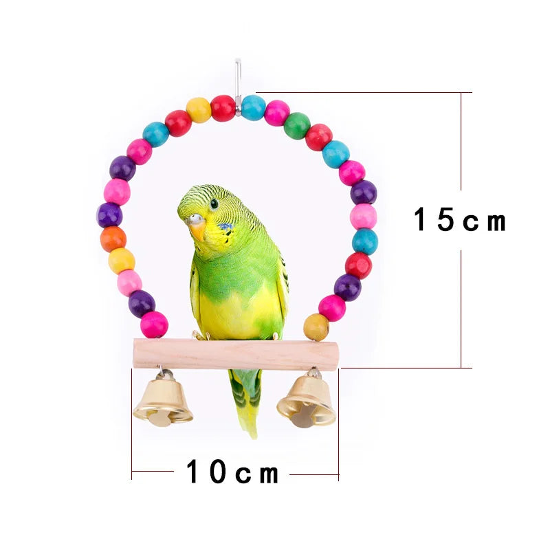 Parrot Hanging Swing Chain Toy with Bells – Bird Chew Ring Toy for Parakeets, Cockatiels, Budgies & More