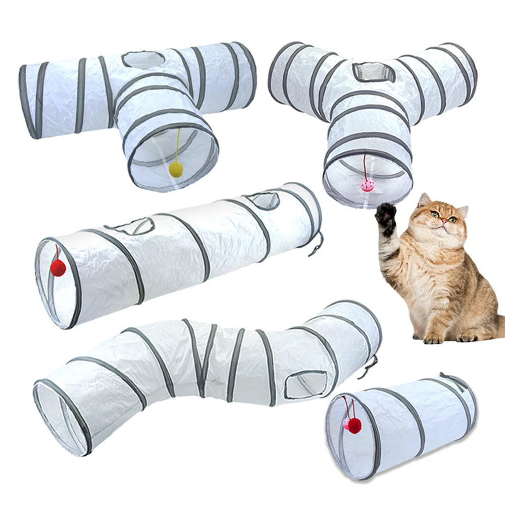 White Foldable Cat Tunnel – Interactive Fun Play Tube for Kittens and Cats