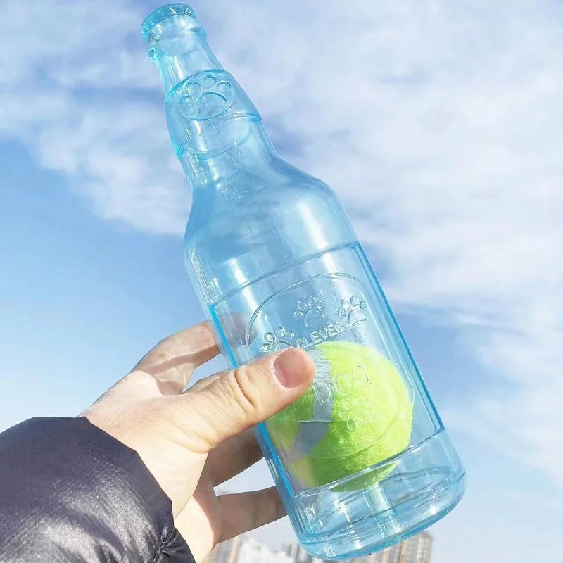 Dog Chew Toy – Bite-Resistant Beer Bottle with Tennis Ball | Squeaky Interactive Puppy Teeth Grinding Toy