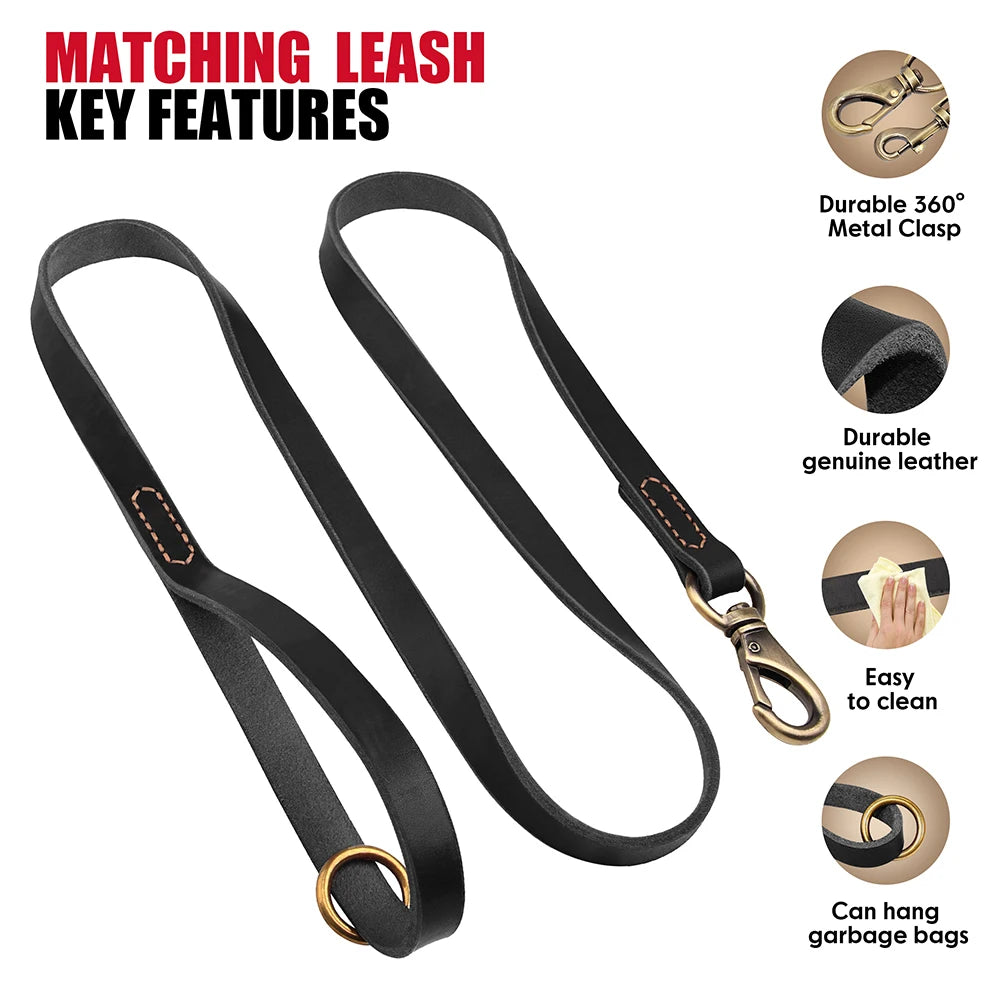 Personalized Leather Dog Collar & Leash Set – Engraved ID for Small to Large Dogs