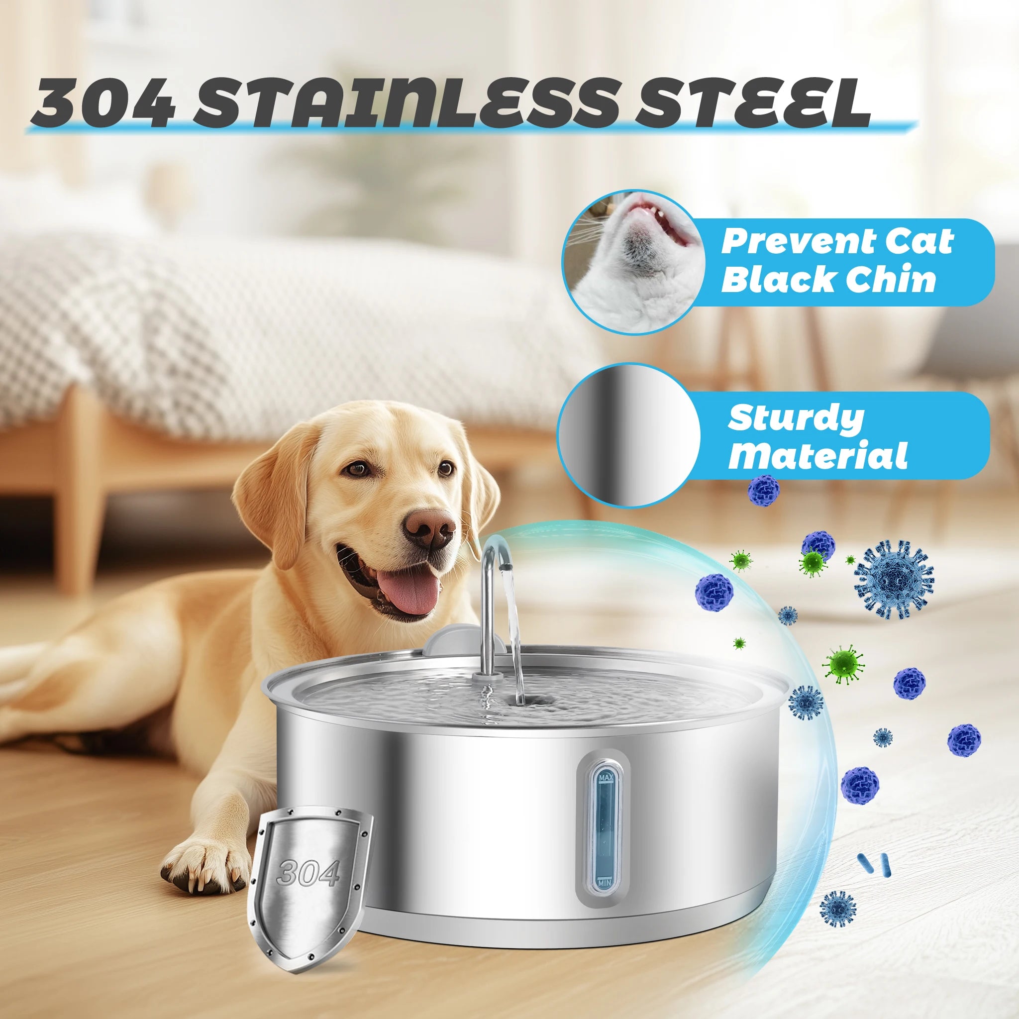 🐕 8L Automatic Stainless Steel Dog Water Fountain – Wireless Battery & Sensor Dispenser