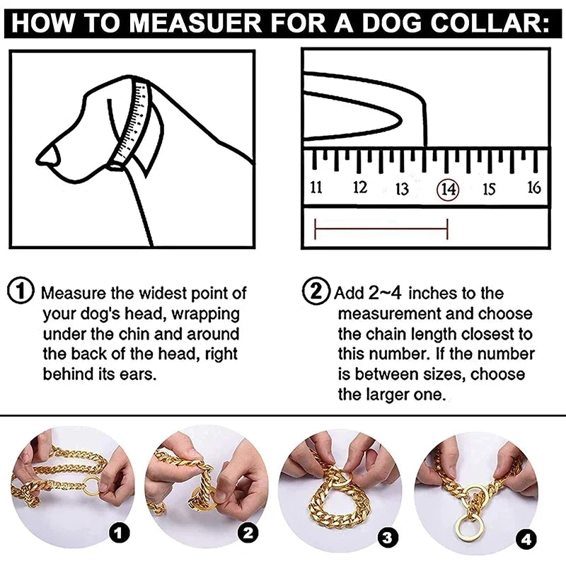 🐕 Heavy-Duty Gold Chain Dog Choke Collar – 10mm Gold-Plated Stainless Steel