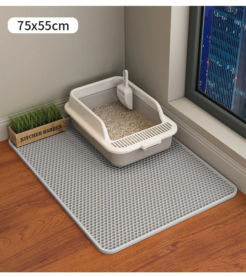 90x60CM Waterproof Double Layer Cat Litter Mat – Non-Slip, Washable Pet Litter Box Mat for Easy Clean-Up