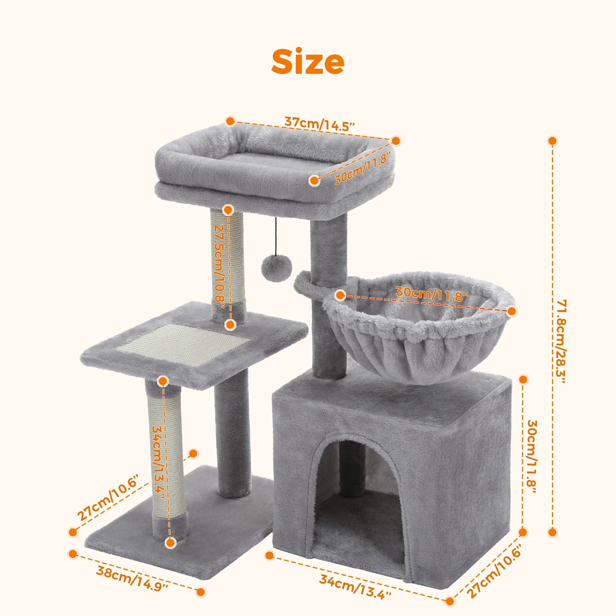 Cat Tree Tower – Scratching Posts, Hammock & Perch