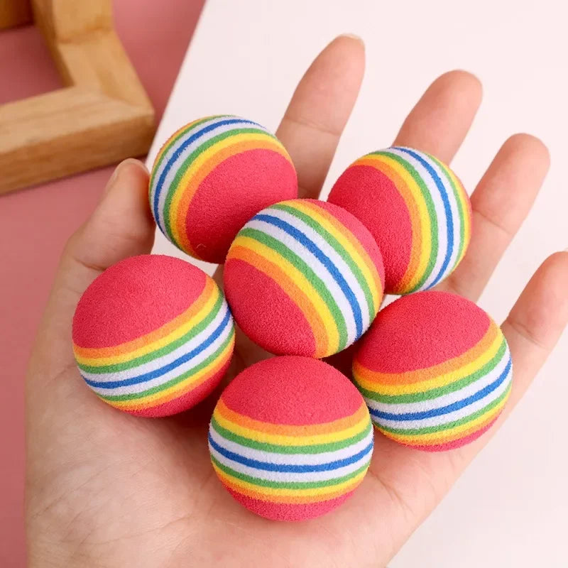 10/100PCS Rainbow EVA Pet Toy Balls – Interactive Jumping Cat & Dog Training Balls