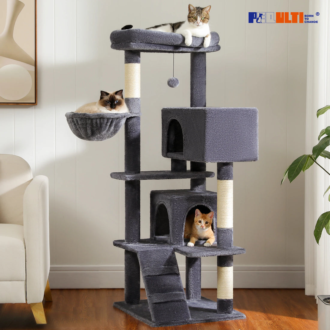 🐾 Cat Tree Tower Condo – Plush Perch, Hammock & Sisal Scratching Posts