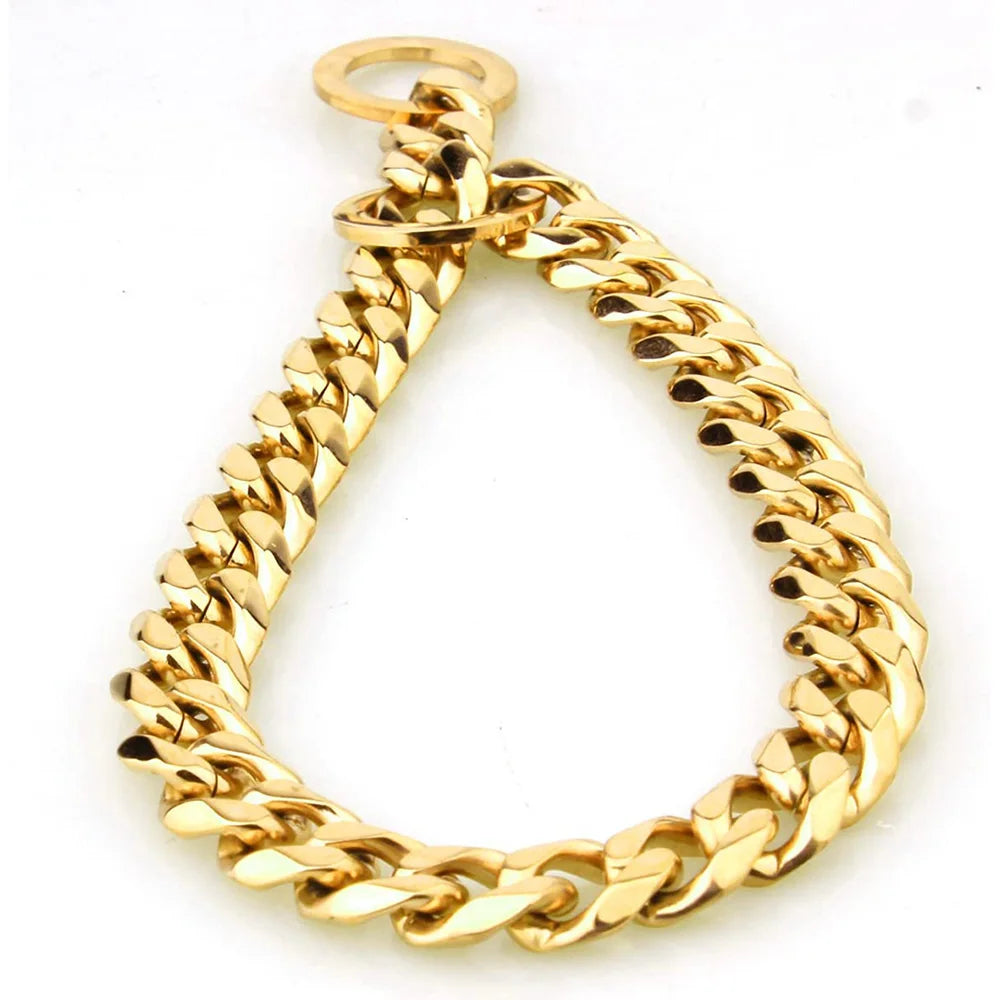 15MM Cuban Link Dog Chain Collar – Silvery/Golden Stainless Steel Training Slip Collar for Strong Dogs