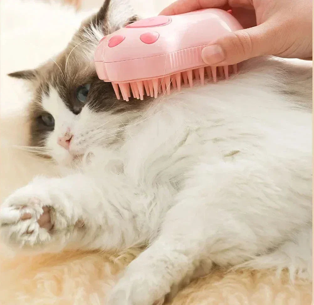 🧼 3-in-1 Pet Steam Brush – Electric Spray Grooming Comb for Cats & Dogs