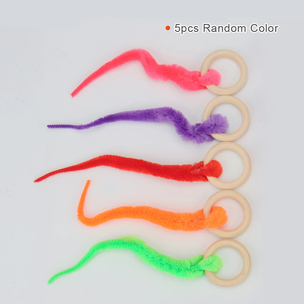 Plush Long Tail Cat Toy – Interactive Ball with Wood Ring for Training