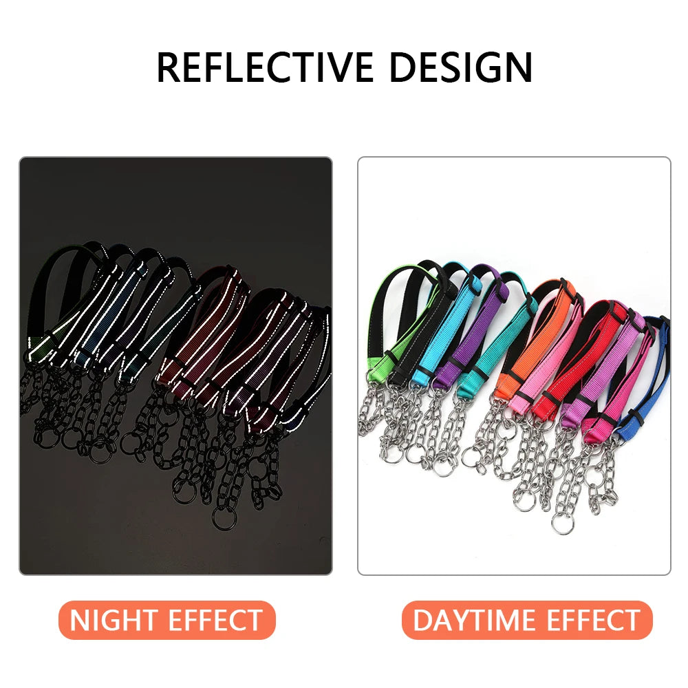 Reflective Martingale Dog Collar with Stainless Steel Chain – No Pull Training Collar for Small, Medium & Large Dogs