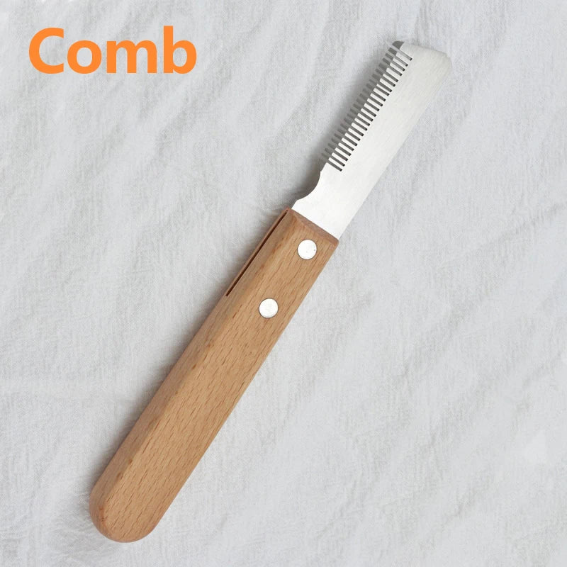Professional Pet Hair Removal Knife – Stripping Comb with Wooden Handle for Dogs & Cats