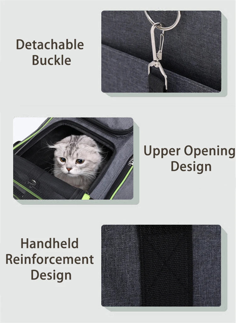 Foldable Expandable Cat Carrier Bag – Large Capacity, Breathable Travel Handbag for Cats & Small Dogs