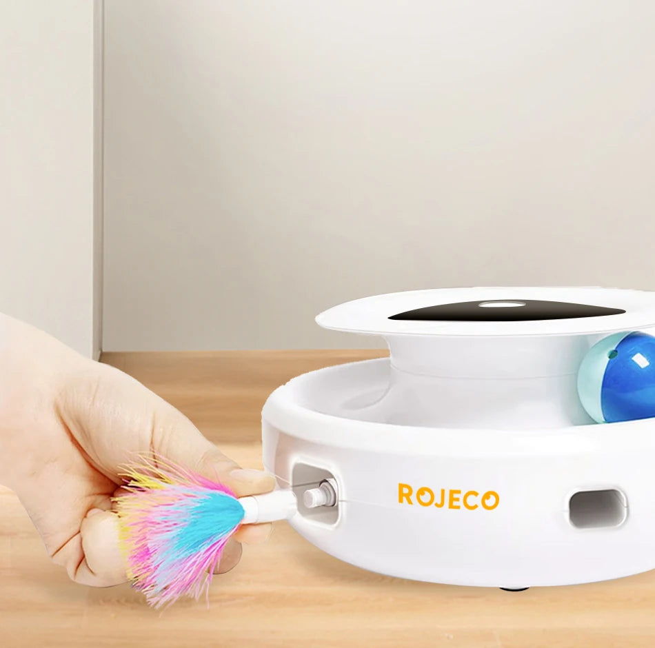 ROJECO 2-in-1 Smart Feather & Ball Cat Toy – 5 Modes