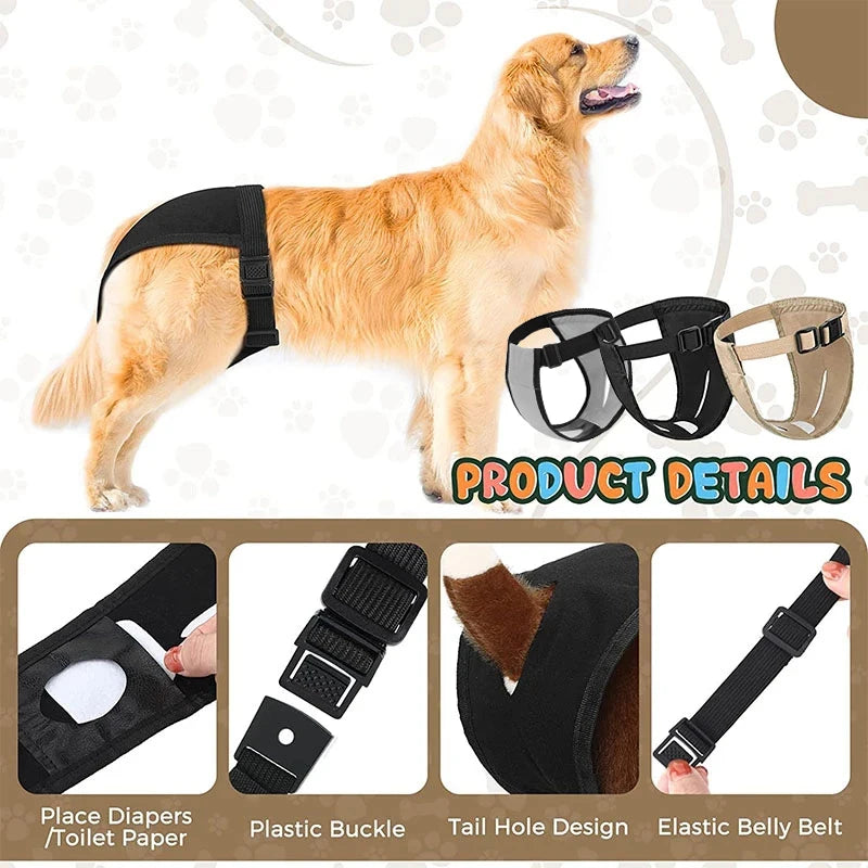 Female Dog Washable Diaper Pants – Anti-Harass Heat Nappies with 8 Pads