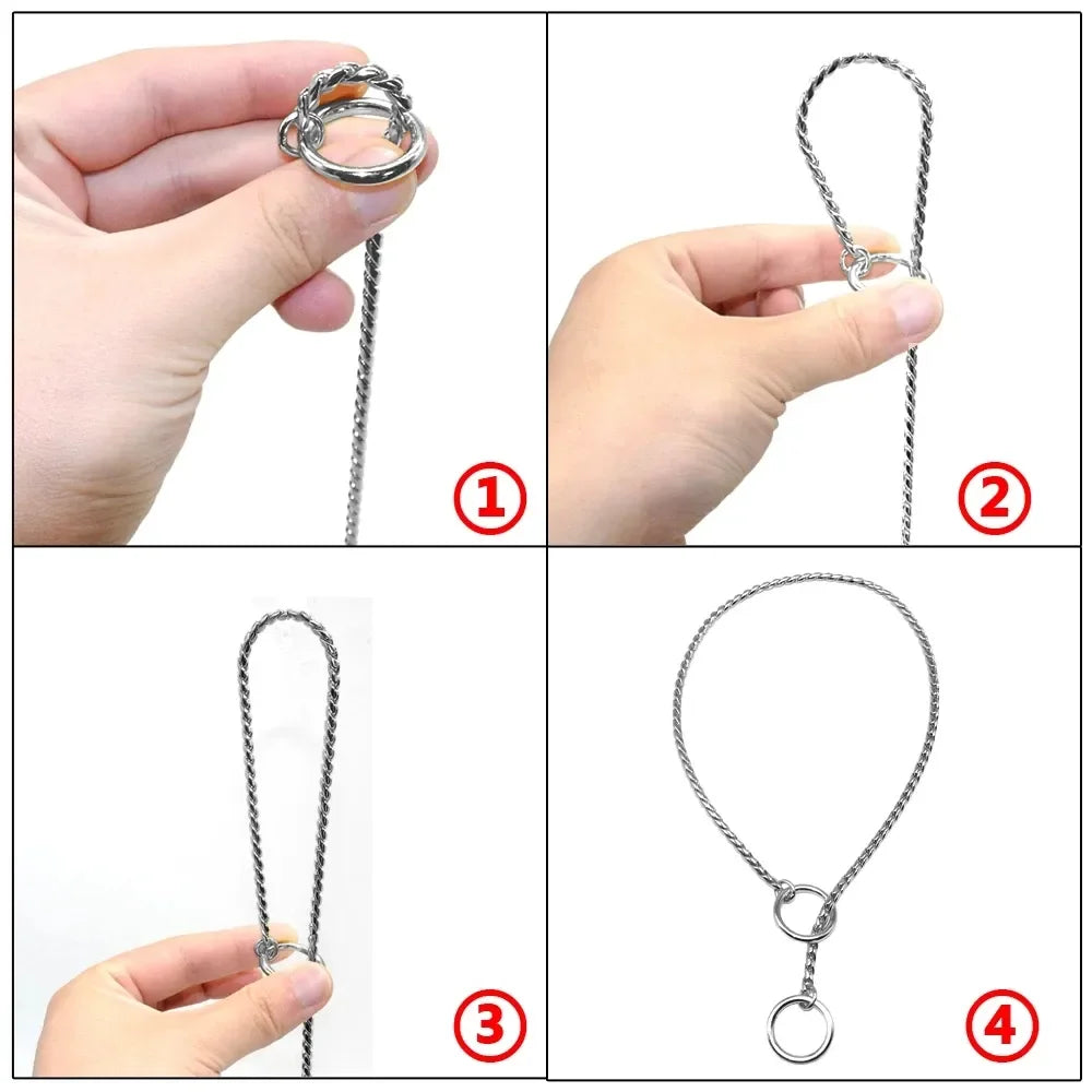 Stainless Steel P Snake Chain Choke Collar – Adjustable Dog Training Collar for Bulldogs & Large Breeds