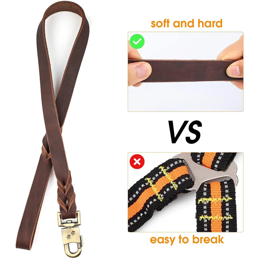 🐶 Genuine Leather Dog Leash – Heavy Duty 3/4/5ft x 1in for Medium & Large Dogs