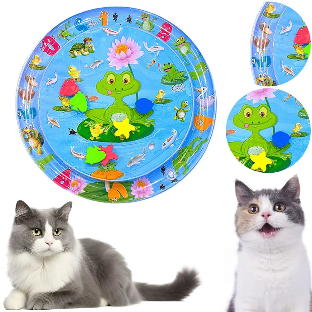 Inflatable Water Sensory Play Mat for Cats & Dogs – Ocean Theme Pet Playmat with Floating Fish Toys