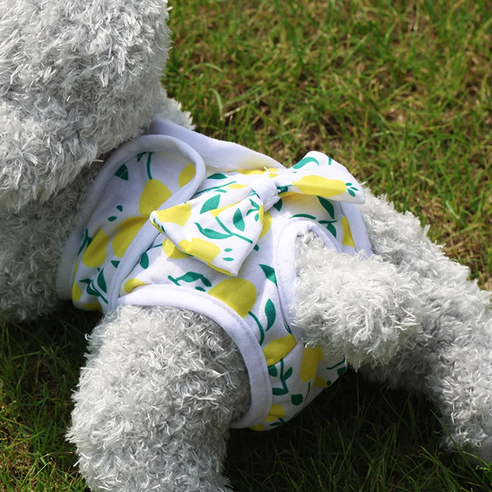 Washable Dog Diapers – Cute Cartoon Print Female Puppy Panties with Bow