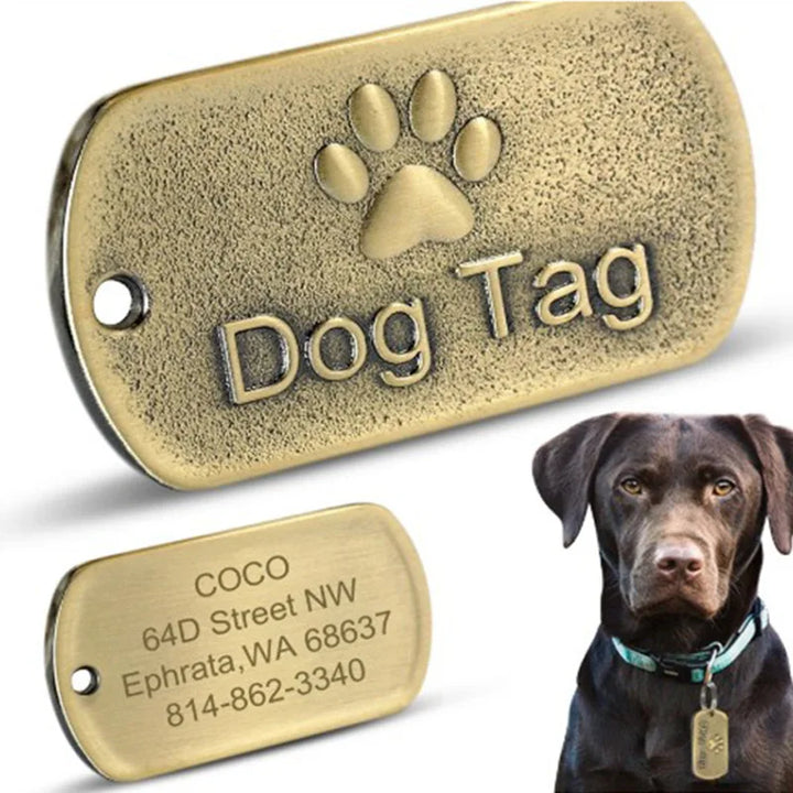 Custom Engraved Pet ID Tag – Personalized Bronze Nameplate for Dogs & Cats